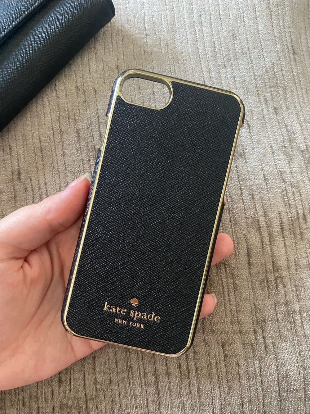 kate spade Black Saffiano Leather Fold Wallet with Gold Logo Plus Phone Case - Picture 6 of 15